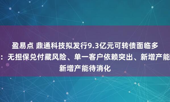 盈易点 鼎通科技拟发行9.3亿元可转债面临多重考验：无担保兑付藏风险、单一客户依赖突出、新增产能待消化